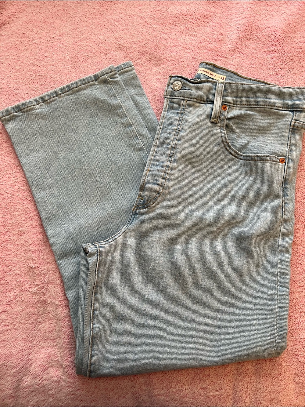 Levi’s high waisted light wash straight leg jeans